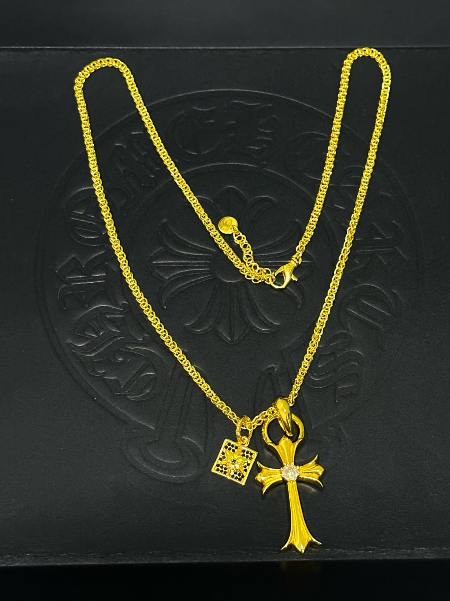 Chrome Hearts Gold-Plated Cross Pendant Necklace